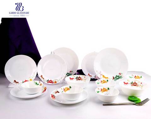 Decal Decoration Square Opal Glass Dinner 14 Pcs Set 