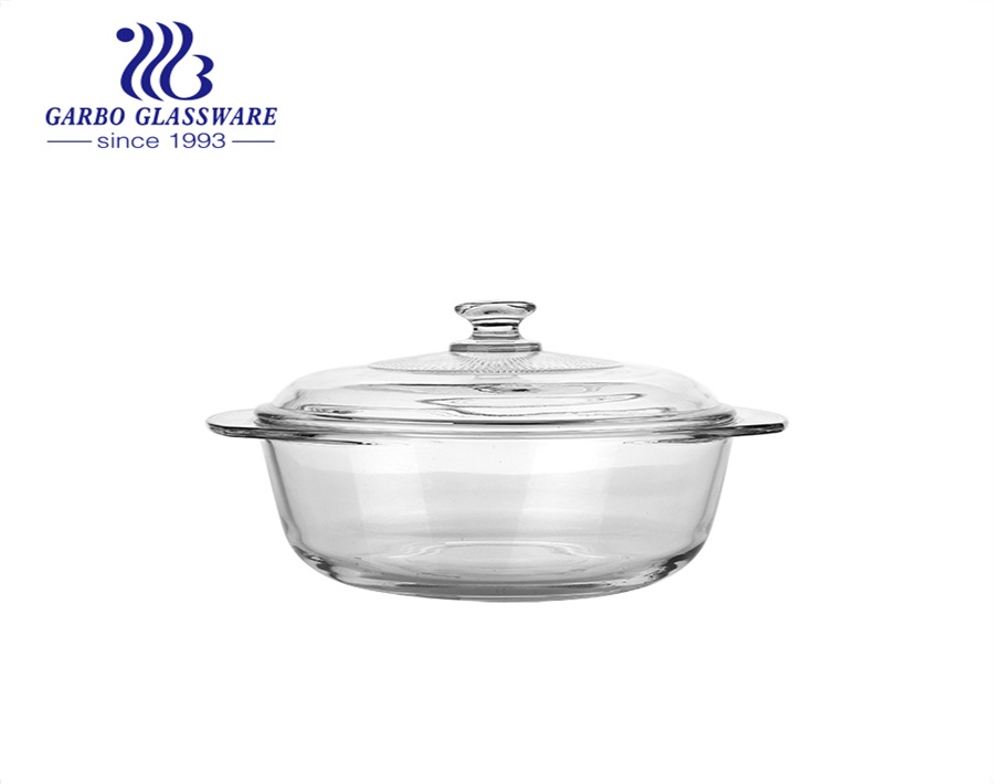 Tempered Glass 1600ml Round Glass Casserole Dish Baking Bowl With Lid