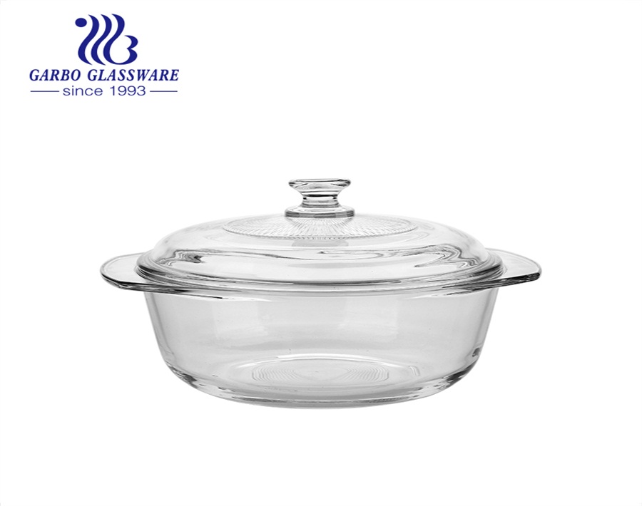 Tempered Glass 1600ml Round Glass Casserole Dish Baking Bowl With Lid