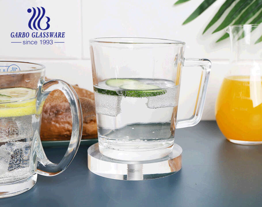 12 Unzen Klarglasbecher mit speziellen Griffen Herzgriff Glasbecher für Kaffee Tee