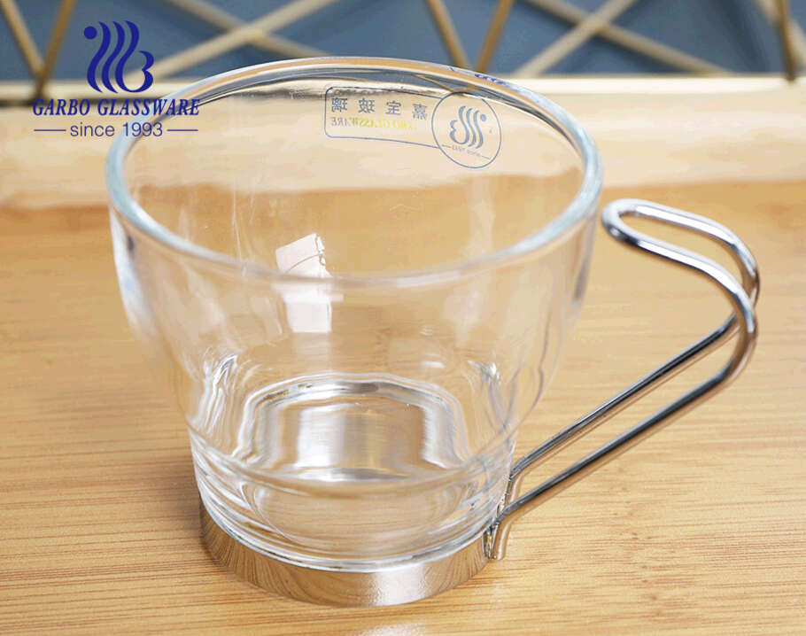 European style traditional hot selling glass coffee cups with metal handles for espresso tea 