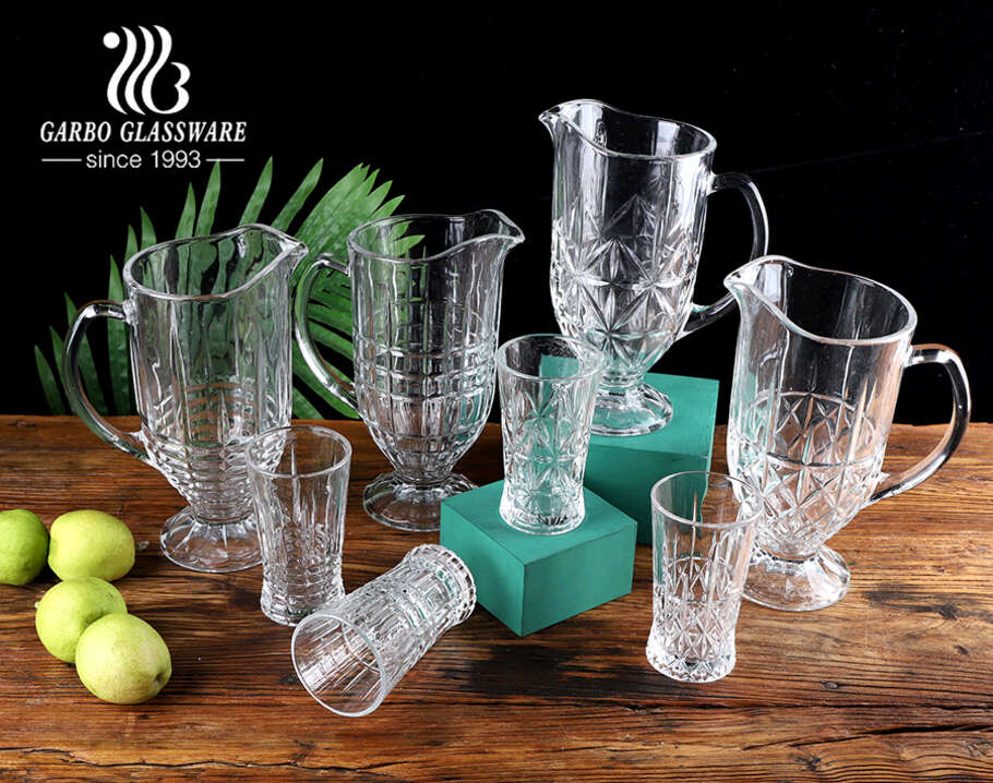 Stocked brand vintage middle east style mix mold 7pcs high-white crystal glass water drinking jug set with engraved design