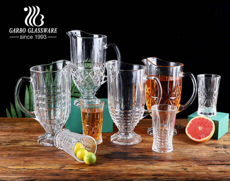 Stocked brand vintage middle east style mix mold 7pcs high-white crystal glass water drinking jug set with engraved design