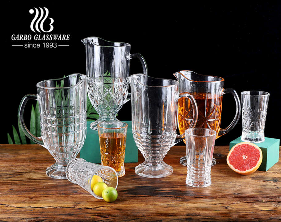 Crystal Carved Glass Water Jug with 6 Pieces Tumbler Set ( 1.7 L Jug / 278  ml Glasses )