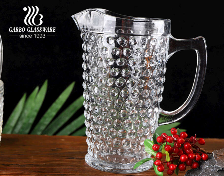 Wholesale factory 7 pcs high white embossed glass water drinking jug set with engraved dot pattern