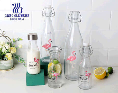 Flamenco decal for glass bottle 550ml 1000ml with lock lid  decorative glass bottle juice beer milk storage bottle 