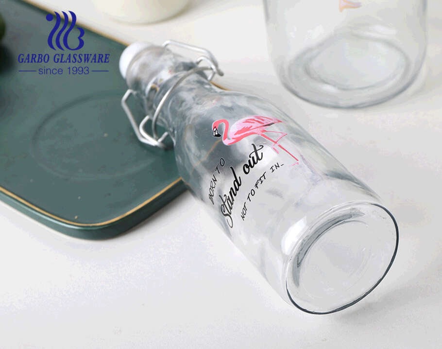 Flamenco decal for glass bottle 550ml 1000ml with lock lid  decorative glass bottle juice beer milk storage bottle 
