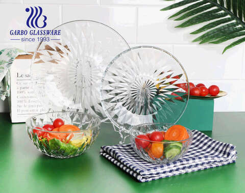 Wholesale home use high white fruit salad fruit glass bowl gift with classical diamond design