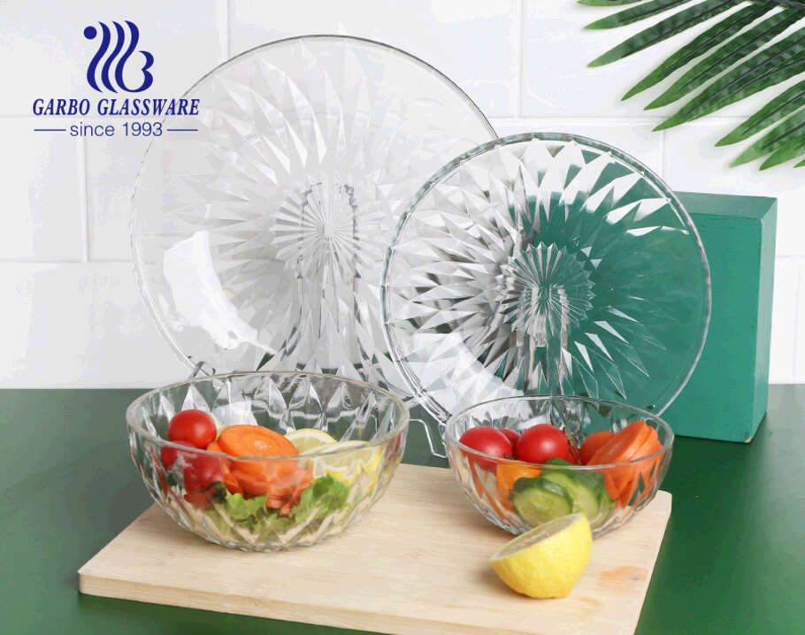 Wholesale home use high white fruit salad fruit glass bowl gift with classical diamond design