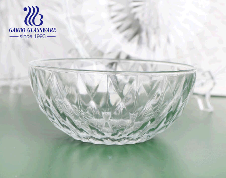 Wholesale home use high white fruit salad fruit glass bowl gift with classical diamond design