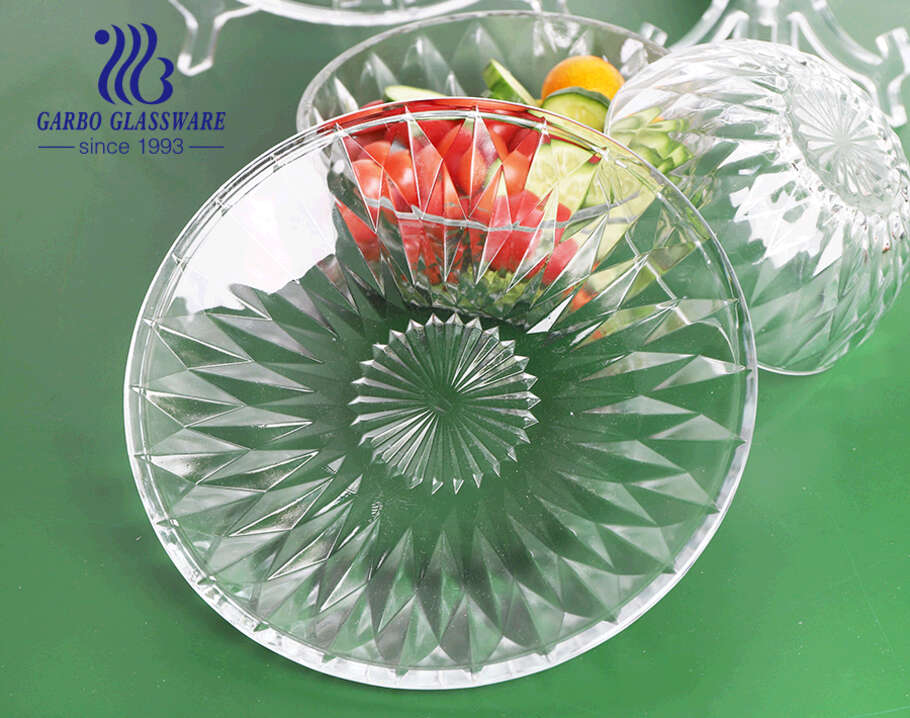 Wholesale home use high white fruit salad fruit glass bowl gift with classical diamond design