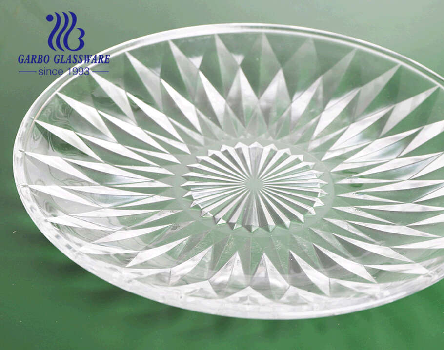 Wholesale home use high white fruit salad fruit glass bowl gift with classical diamond design