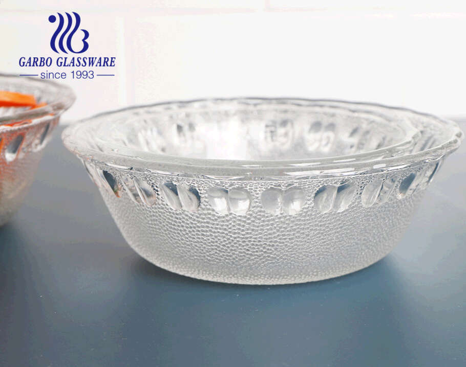 Big size cheap Africa style factory glass salad fruit bowl apple bowl with frosted rim customized color