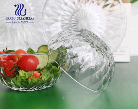 400ML en gros classique diamant design verre salade de fruits bol de mélange bol à dessert en verre pour cuisine usage quotidien