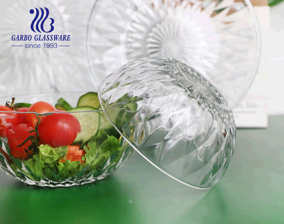 400ML wholesale classical diamond design glass fruit salad mixing bowl glass dessert bowl for kitchen daily use