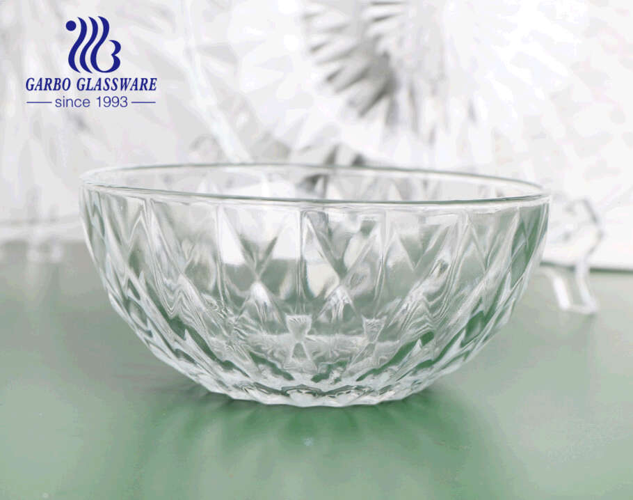 400ML wholesale classical diamond design glass fruit salad mixing bowl glass dessert bowl for kitchen daily use