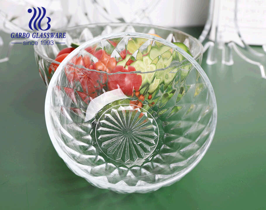 400ML wholesale classical diamond design glass fruit salad mixing bowl glass dessert bowl for kitchen daily use