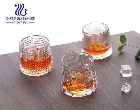 Nordic style engraved whisky glass cup with rotating spinning base