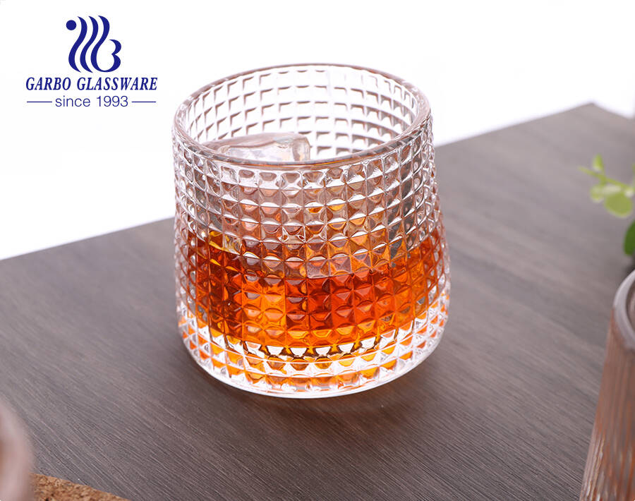 Nordic style engraved whisky glass cup with rotating spinning base