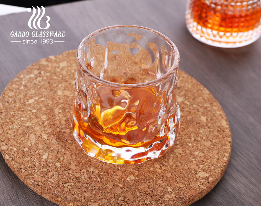 Nordic style engraved whisky glass cup with rotating spinning base