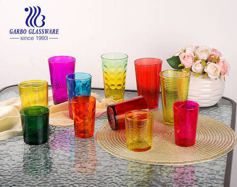 Classic cheap price 14oz glass tumbler with custom sprayed colors