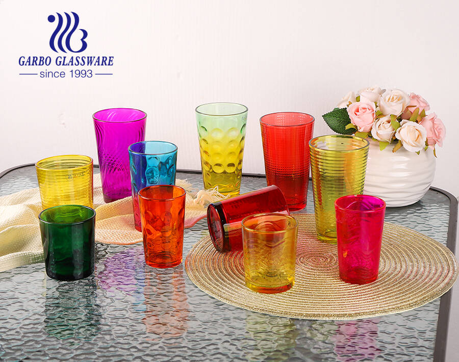 Vaso de vidrio clásico de precio barato de 14 oz con colores rociados personalizados