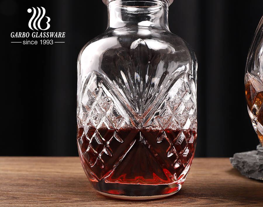 Unique shape whiskey decanter for bar use round mixing drink glass bottles for wine liquor 