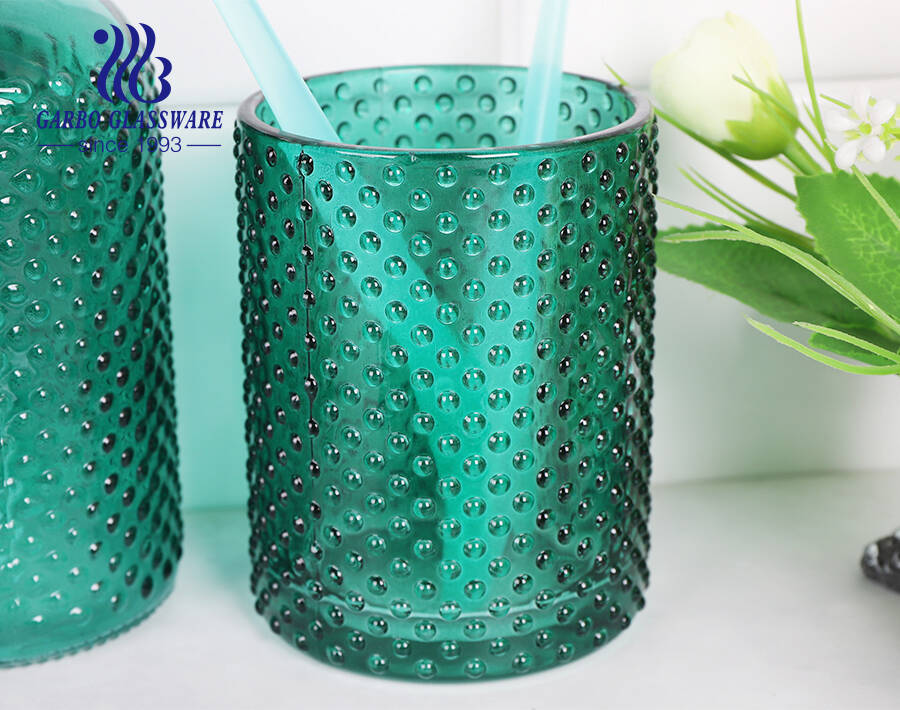 Machine-made gift box 3pcs glass bathroom accessories set with spraying vintage green for hotel