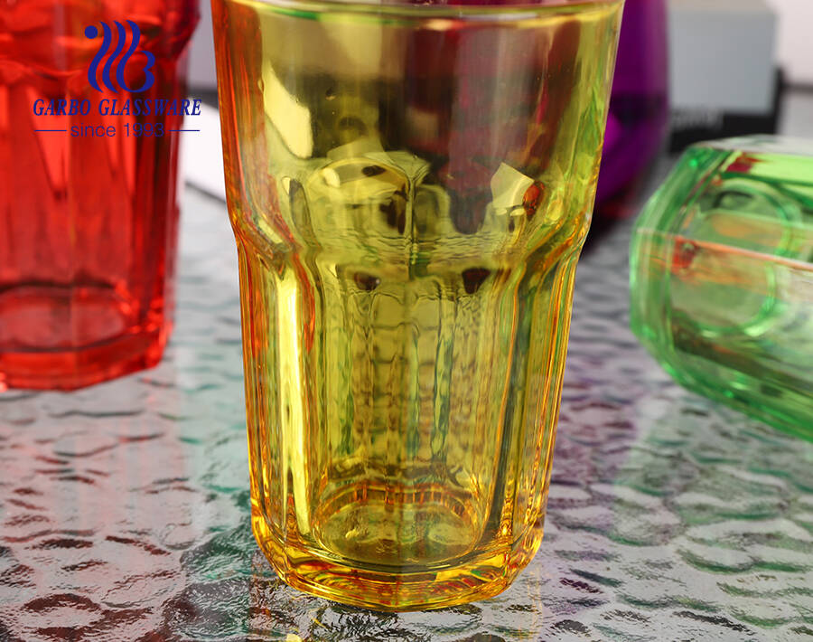 Tasse en verre de roche classique tasse à milk-shake gobelet à jus en verre sans pied avec plusieurs couleurs