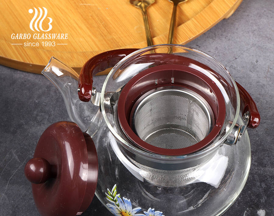 Teekanne aus Glas mit abnehmbarem Infuser für Heiß- / Eistee, Blooming und Loose Leaf Tea Maker Set mit gefaltetem Griff