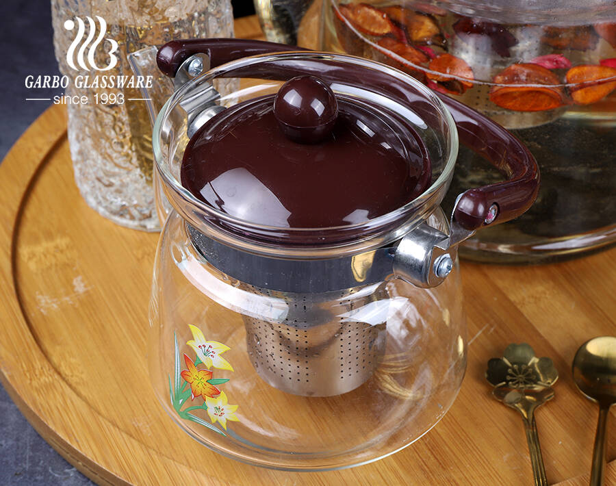 Théière en verre avec infuseur amovible pour thé chaud/glacé avec