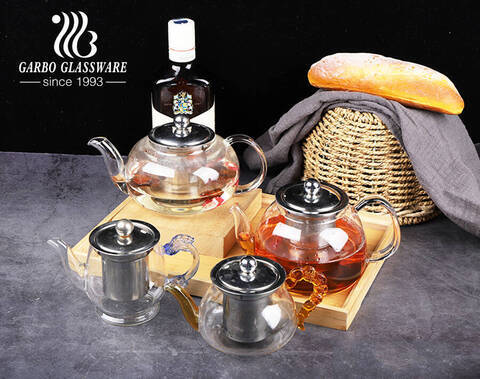 800ml heat resistant borosilicate tea maker clear glass teapot with stainless steel infuser and lid