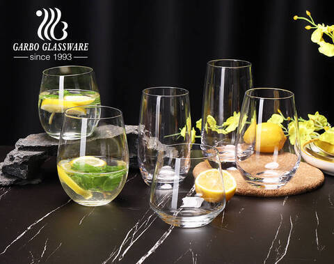 Premium transparency laser cut rim glass tumblers for beverage juice serving