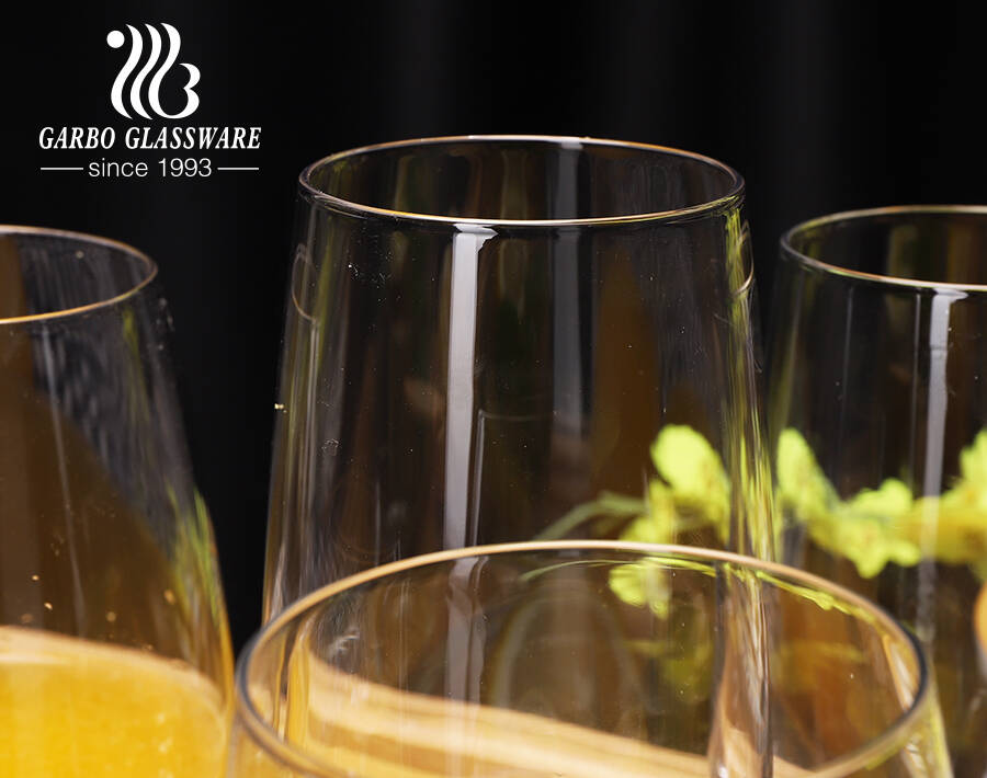 Premium transparency laser cut rim glass tumblers for beverage juice serving