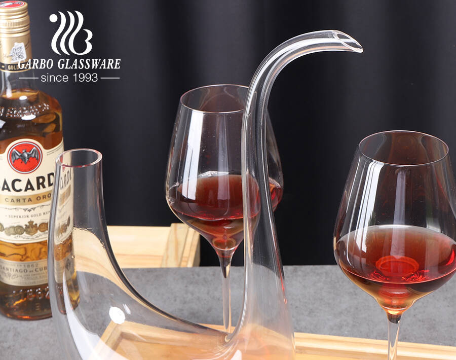 Custom logo premium unique elegant swan Curved harp shape lead free crystal red wine decanter glass