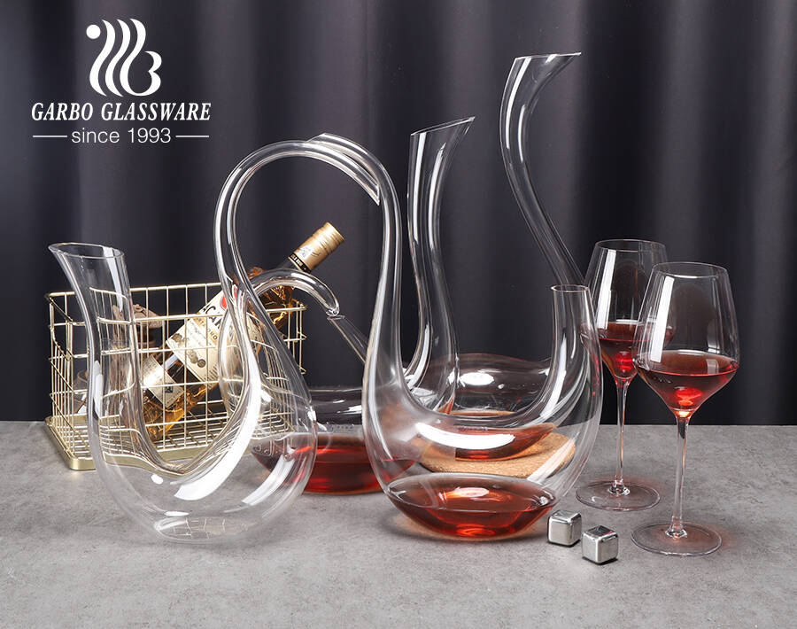 Custom logo premium unique elegant swan Curved harp shape lead free crystal red wine decanter glass