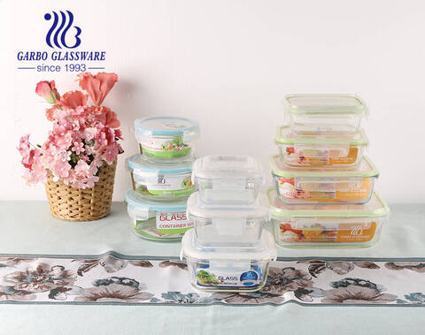 Set of 4pcs Square Glass Food Storage Containers with Lids