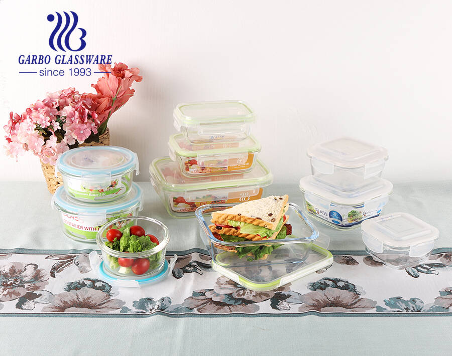 مجموعة من 4 عبوات تخزين طعام زجاجية مربعة مع أغطية