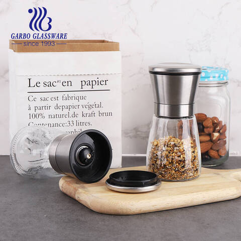 Glass Salt and Pepper Grinder Set of 2 Stainless Steel Salt and Pepper Mill Shakers with Lid 6 Oz