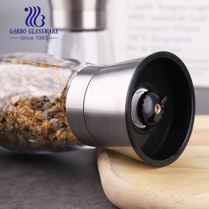 Glass Salt and Pepper Grinder Set of 2 Stainless Steel Salt and Pepper Mill Shakers with Lid 6 Oz