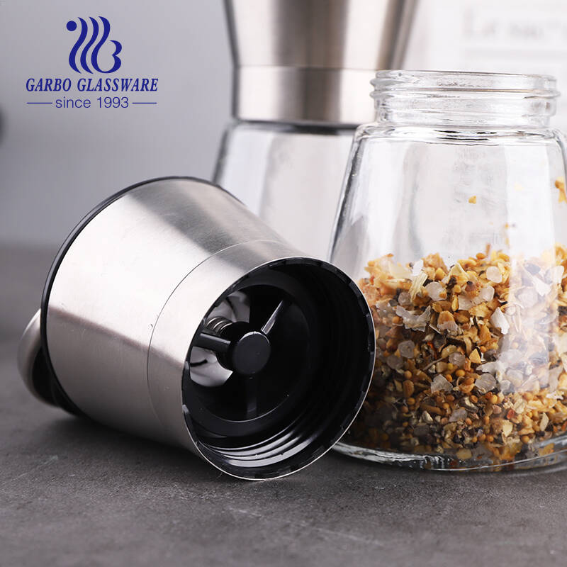 Glass Salt and Pepper Grinder Set of 2 Stainless Steel Salt and Pepper Mill Shakers with Lid 6 Oz