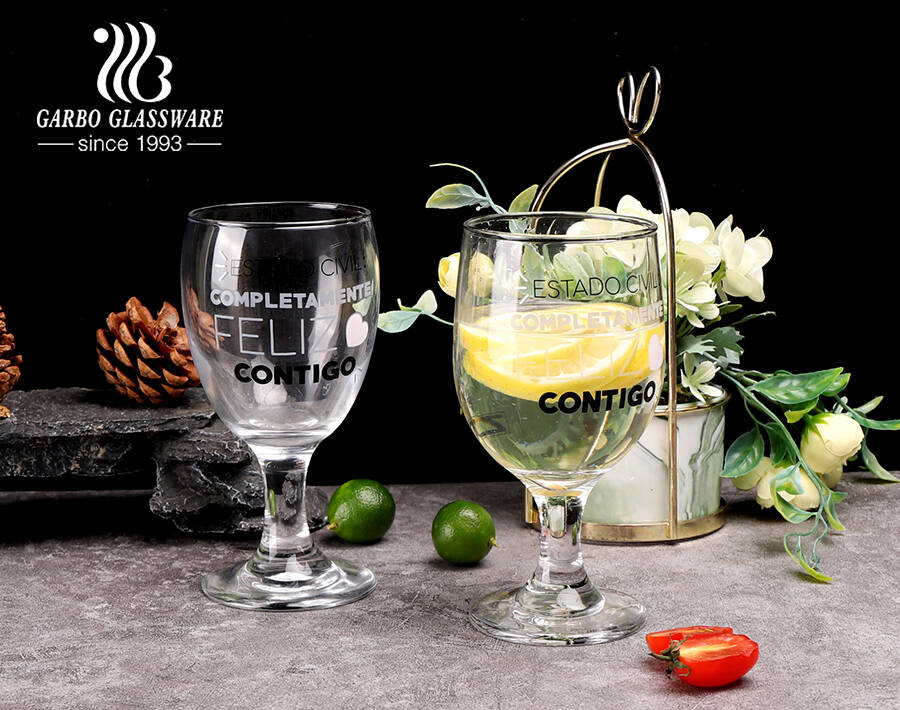 Amazon Hot Selling 340ml Glass Stemware com logotipo do decalque