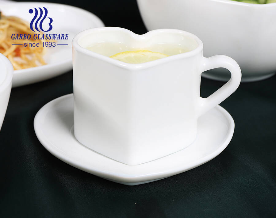 كوب شاي على شكل قلب 165 مللي كوب قهوة زجاجي أوبال أبيض كوب شاي شفاف لعيد الحب لعيد الحب