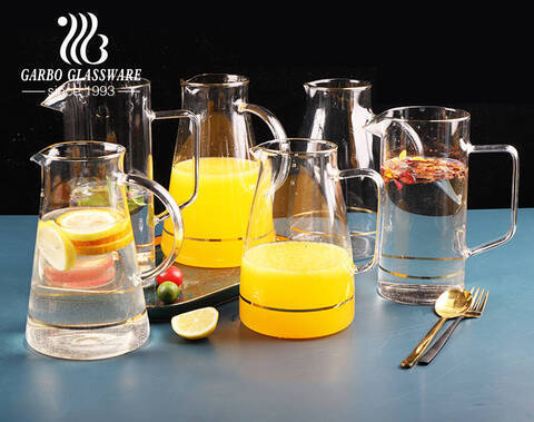 1.4 Liters Stove safe borosilicate glass pitcher with gold rim decor