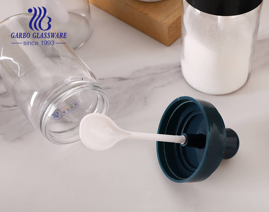 270ml Glass Condiment Jar with Spoon and Lid Sugar holder Jar for Home and Kitchen