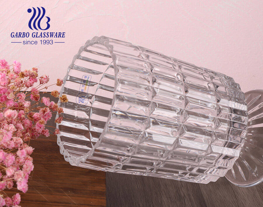 Plaid pattern glass holder flora vase  crystal transparent tabletop 7 inches height  glass collection holder 