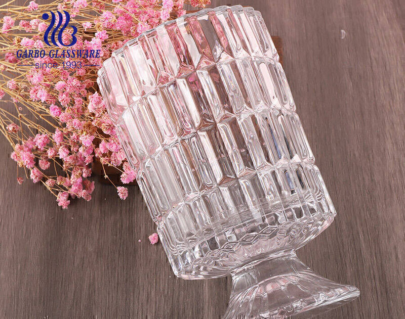 Plaid pattern glass holder flora vase  crystal transparent tabletop 7 inches height  glass collection holder 