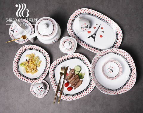Heiße Verkäufe 58pcs gehärtetes Opalglas-Dinner-Set mit neuem rosa Design
