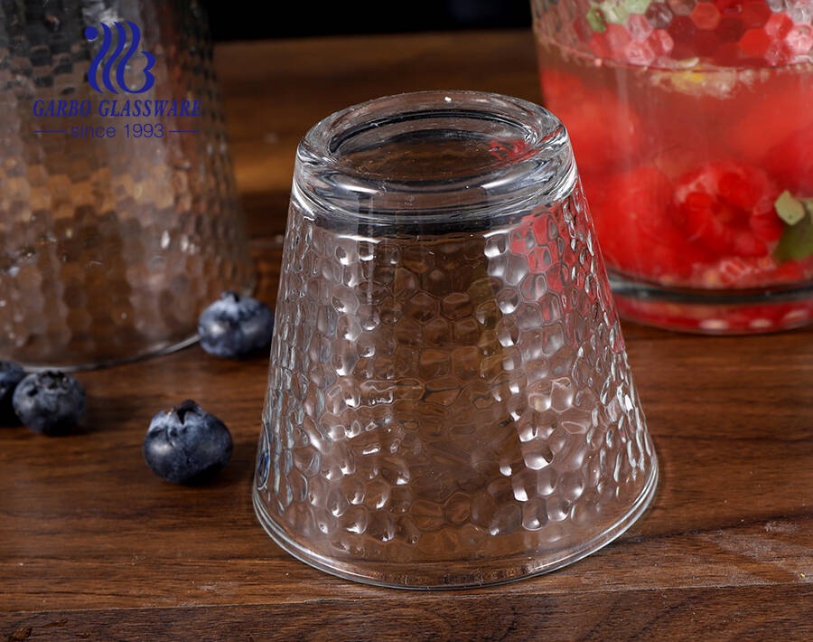 Worldwide popular glass tumbler with honeycomb embossing in multi sizes 5-12oz