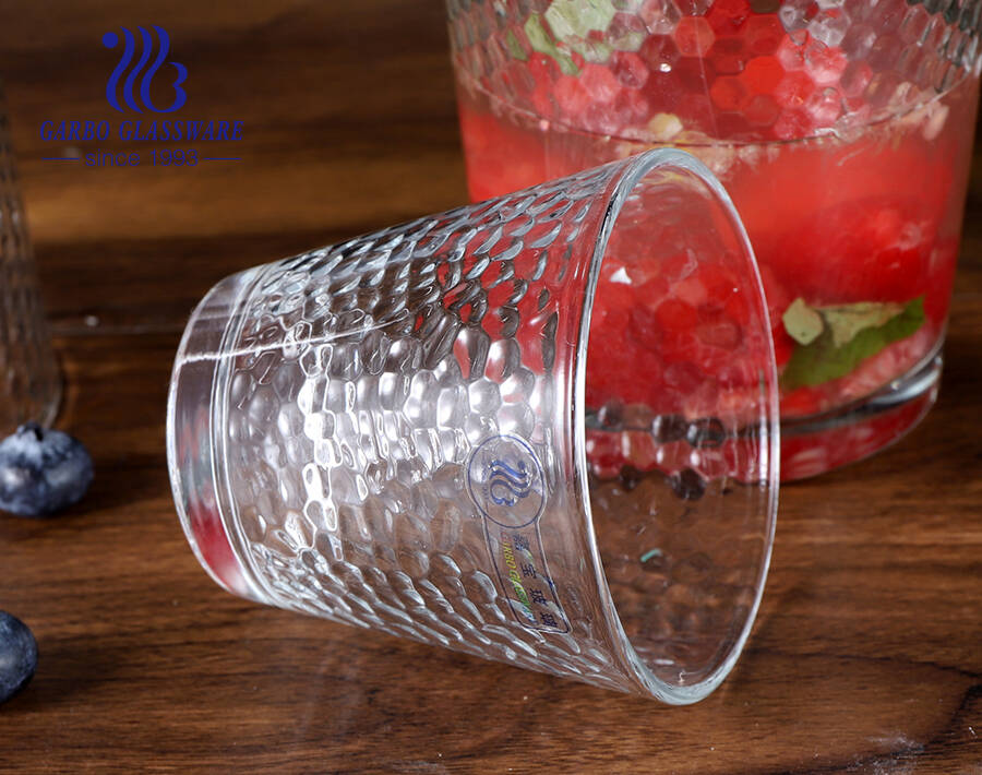 Worldwide popular glass tumbler with honeycomb embossing in multi sizes 5-12oz